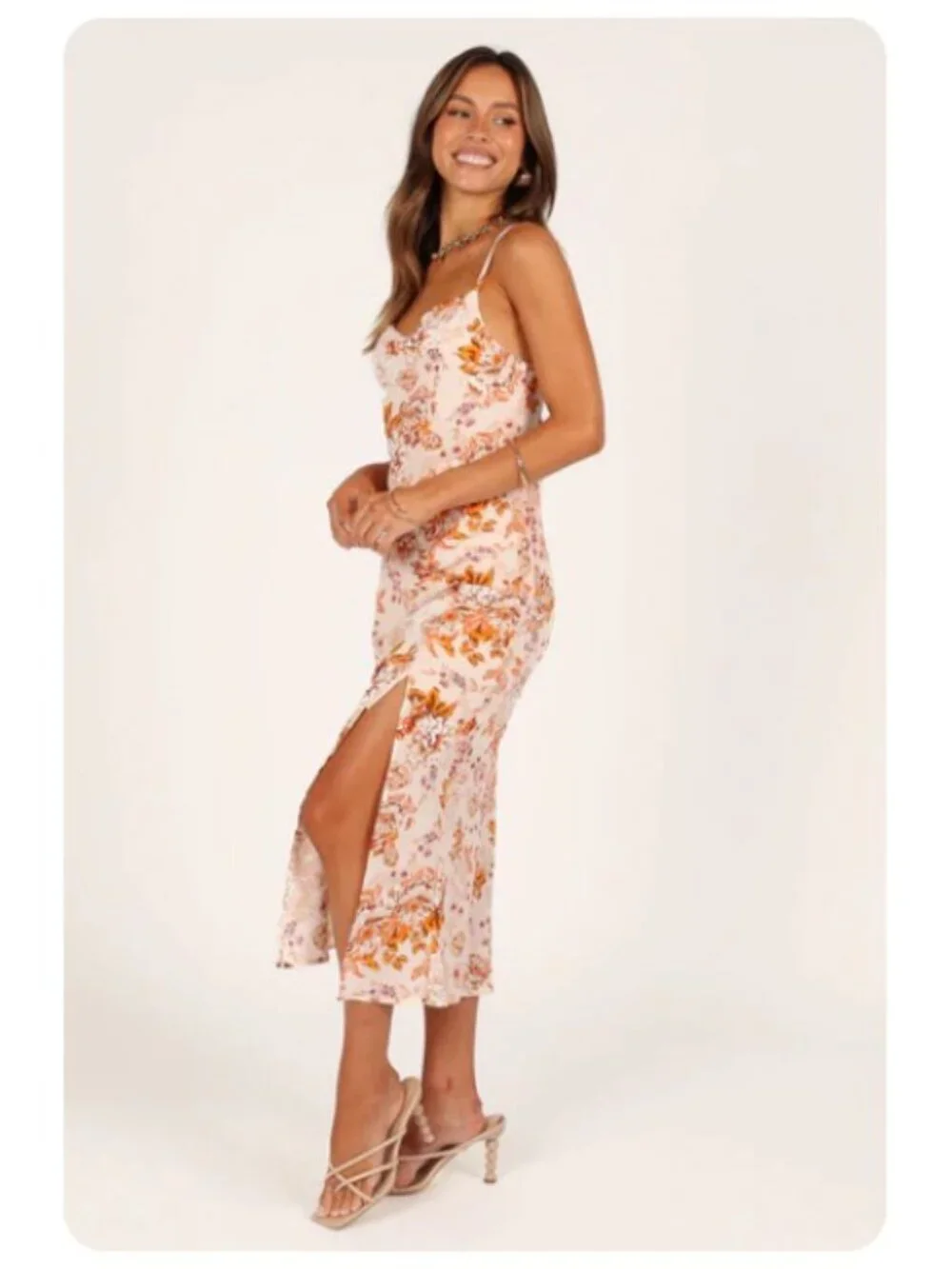 NWT Petal & Pup Yelena Satin Floral Spaghetti Strap Cowl Neck Maxi Dress sz US 8 - Picture 3 of 12